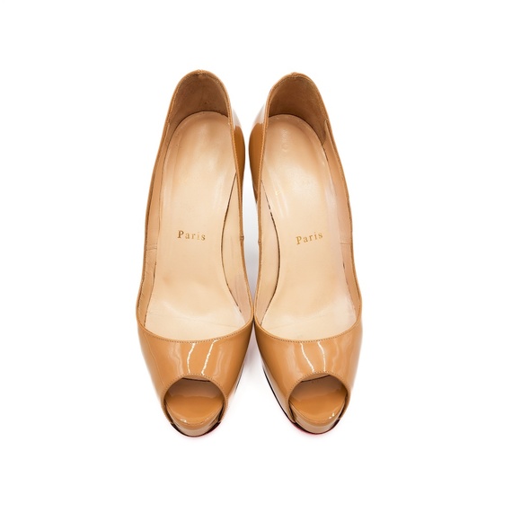 Christian Louboutin Camel Beige Patent Leather  Peep Toe Pumps Heels EU 37.5 - Picture 2 of 11